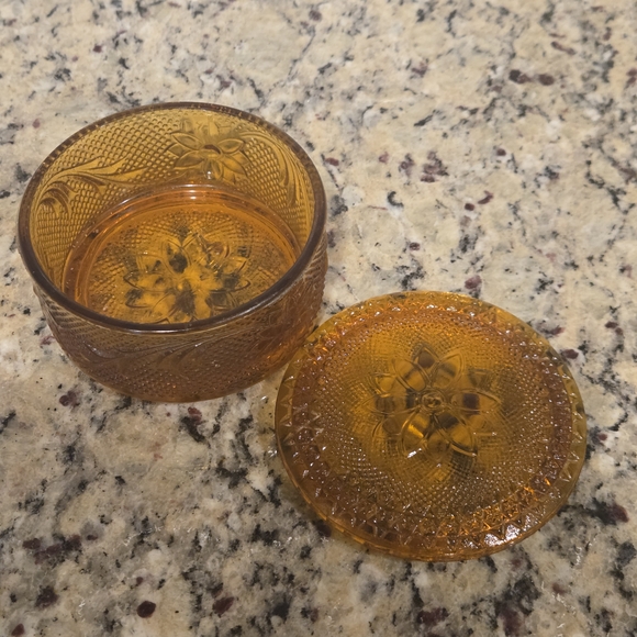 Amber Glass Decorative Storage Jar - Round Trinket Box - Picture 3 of 7